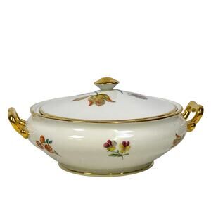 AJCO (AJ07) Vintage 1930's Gold Trim 'Flower' Round Covered Serving Dish